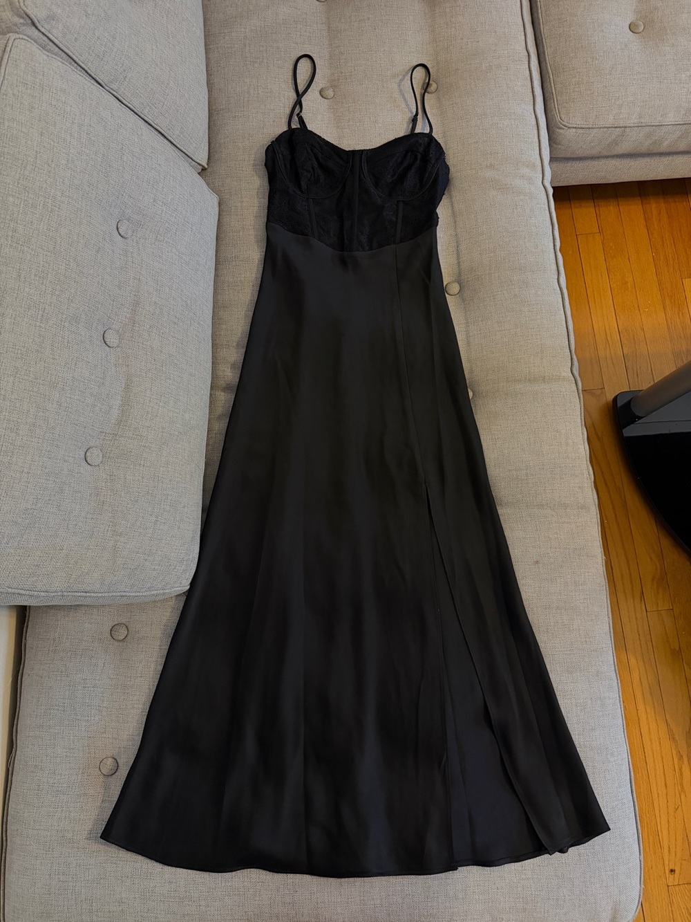 Astr Black Satin Slip Dress with Lace Trim size Xc